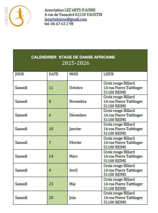 calendrier des stages 2025-2026