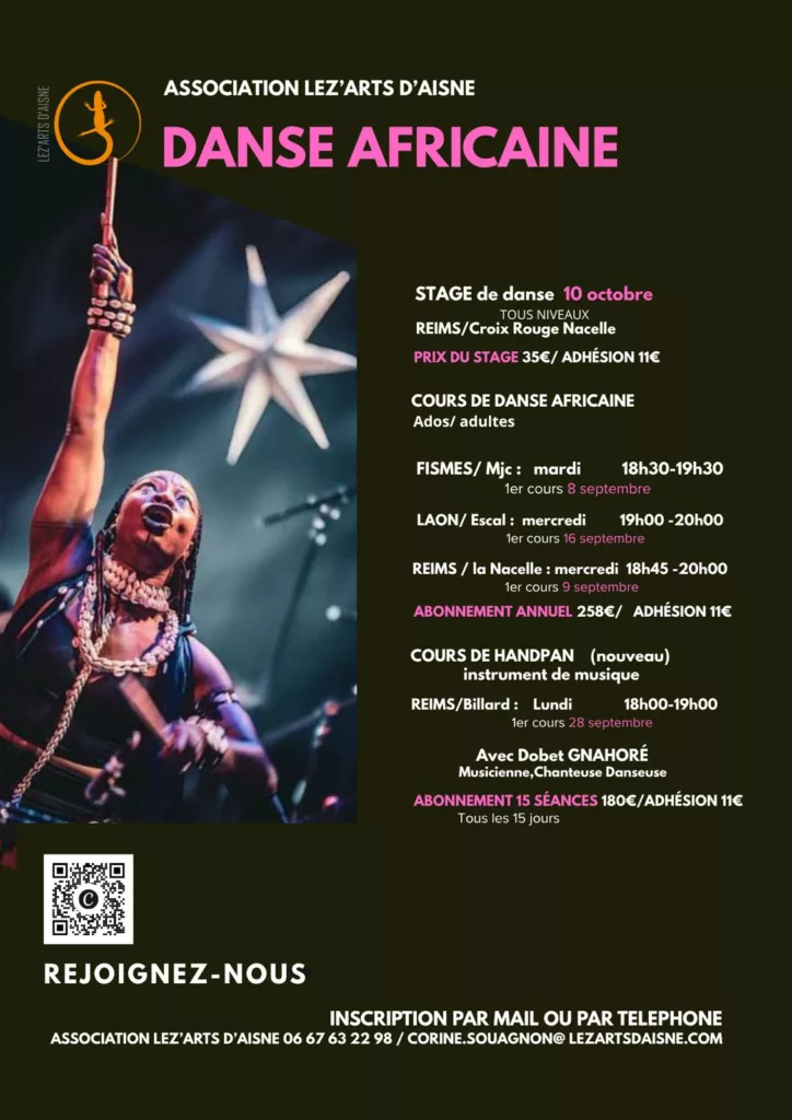 Cours danse africaine Reims/Fismes/Laon 2026-2027